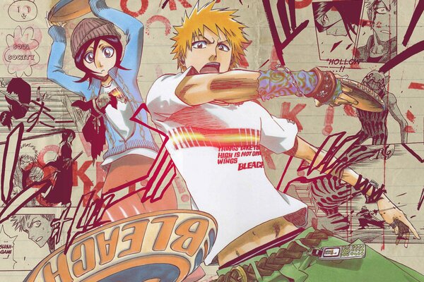 Anime bleach guy and girl on the poster