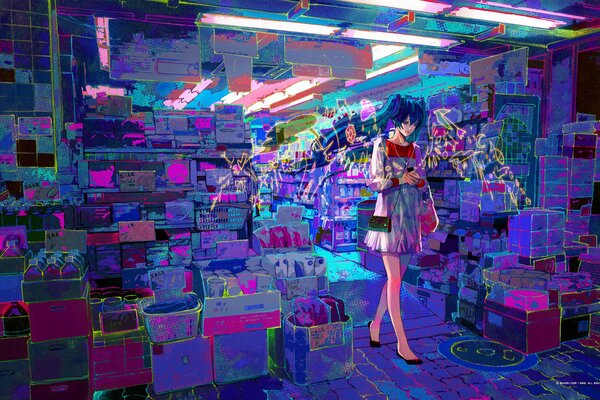 Chica en la tienda de anime