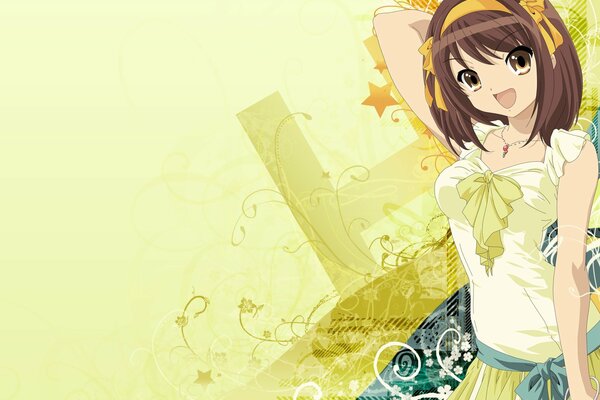 Anime girl on a yellow green background