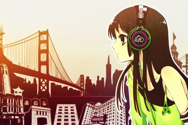 The girl of the city of mio in headphones