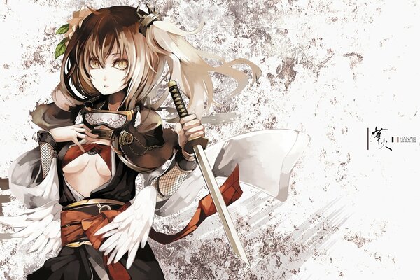Fondo de pantalla de anime con una chica sosteniendo una espada