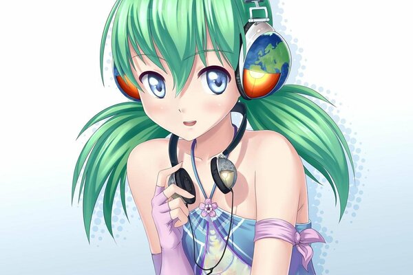 Girl with green hair in anime style