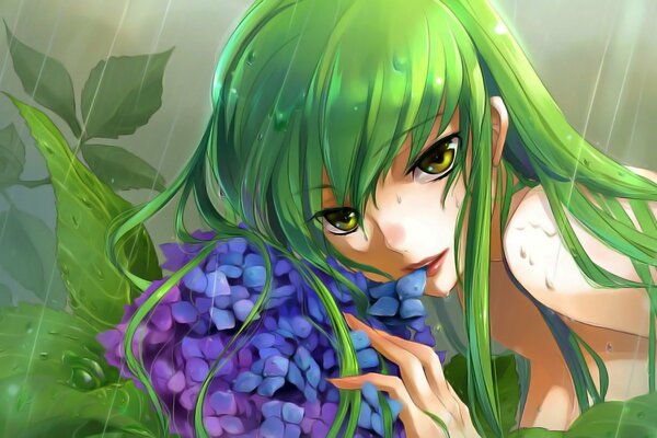 Anime girl avec des cheveux verts