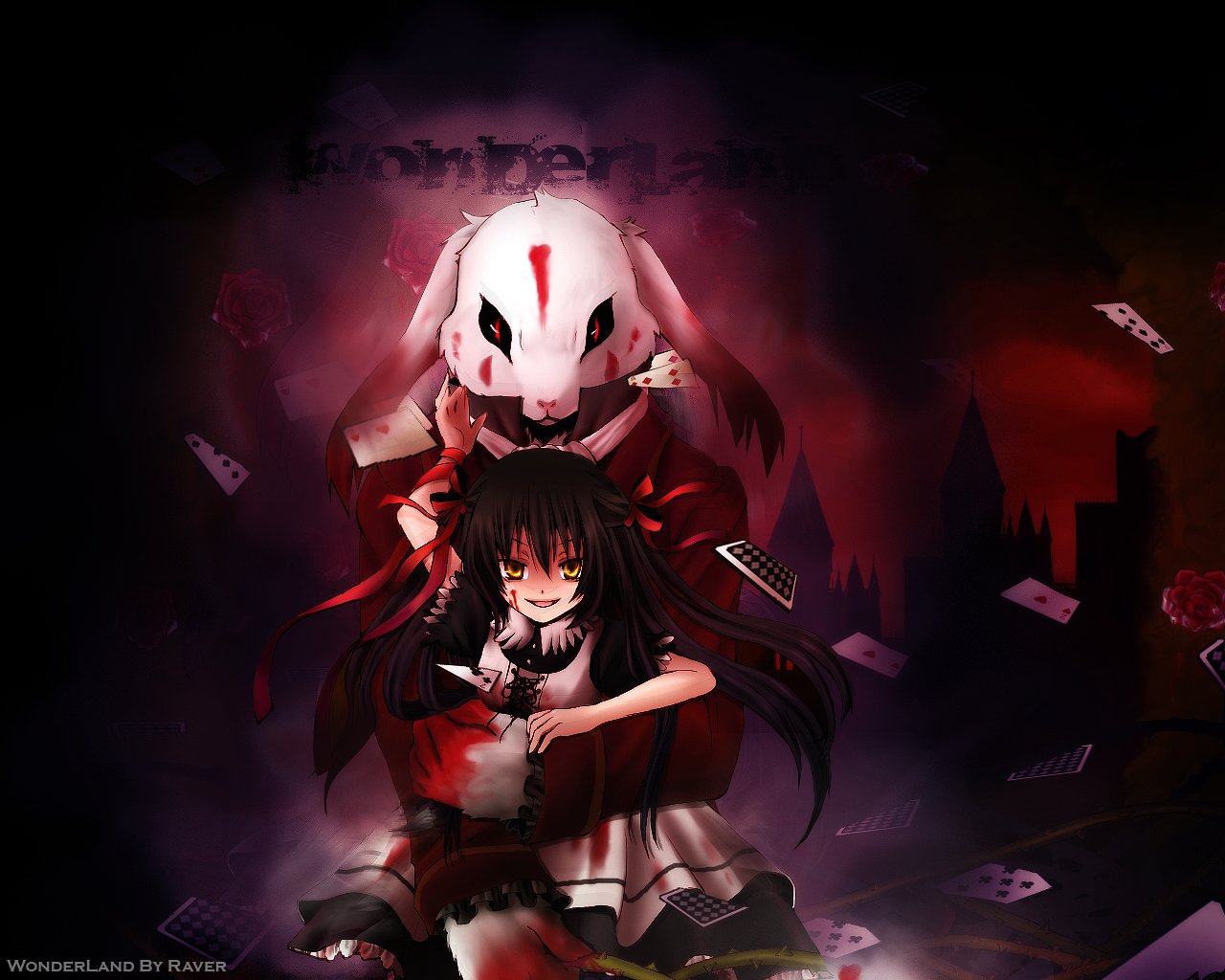 alice pandora hearts królik karty krew