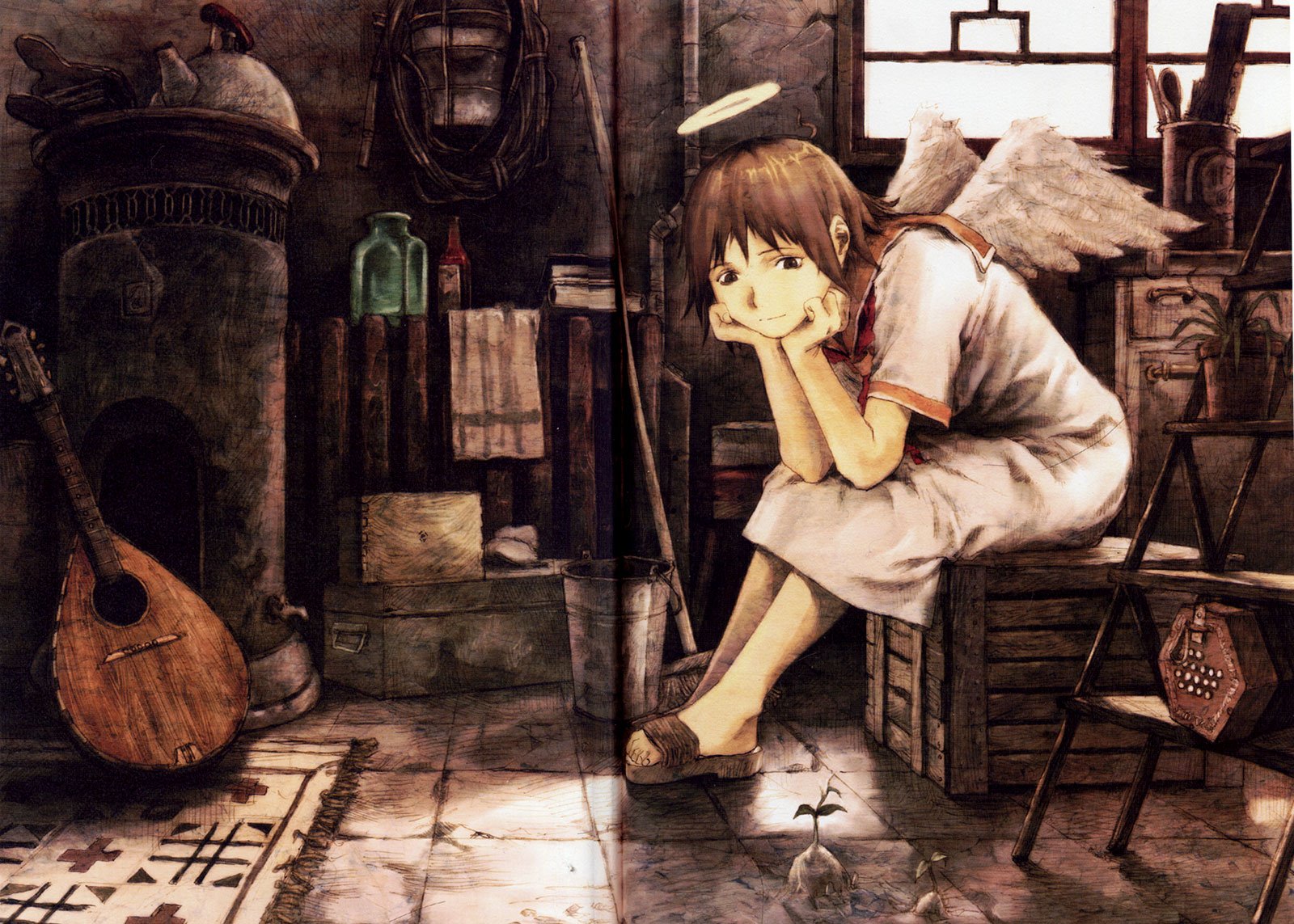 haibane renmei angel room wings sitting halo