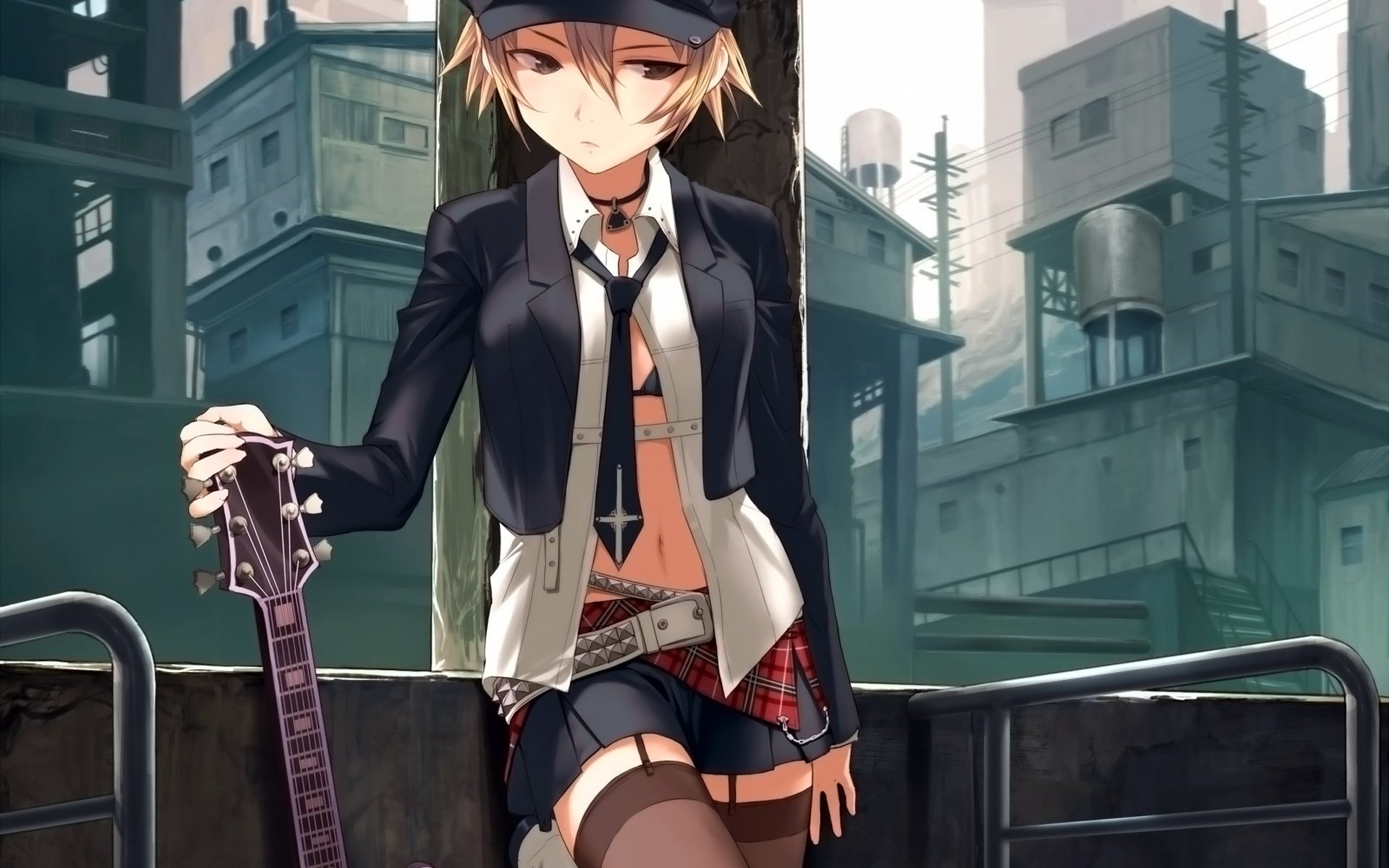 anime guitare punk rocker fille