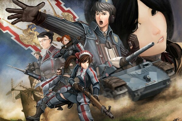 Anime on which wars and a tank are drawn