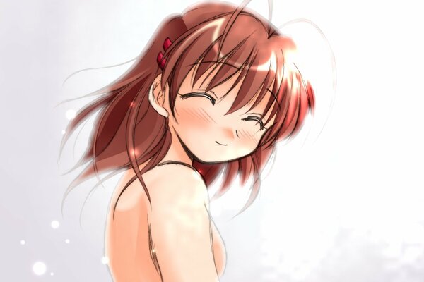 Smiling anime girl on pink background