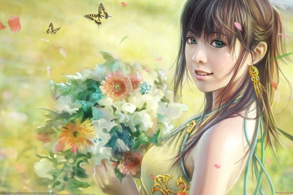 Anime figure fille avec bouquet dans la boîte