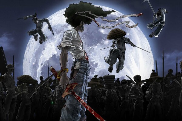 Afrosamurai oposición a la multitud de extranjeros