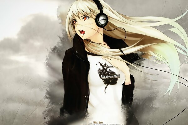 Anime dziewczyna w słuchawkach muzyka