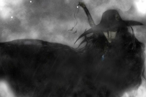 Drawing of a vampire hunter in the fog