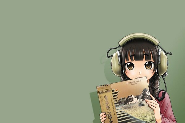 Chica con disco y auriculares de anime