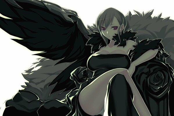 Angel with black wings in a black dress