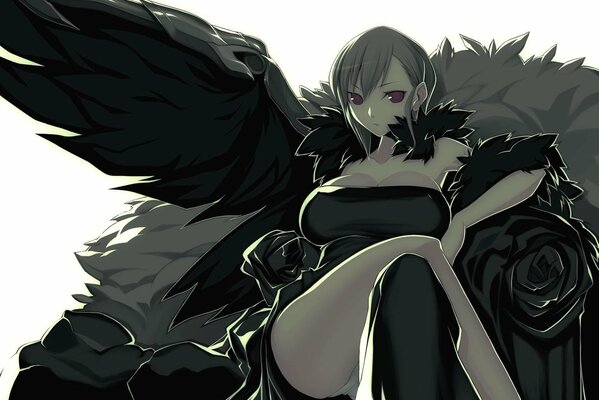 Ángel con alas negras en vestido negro