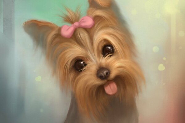 Drawing of a cute dog with a pink bow