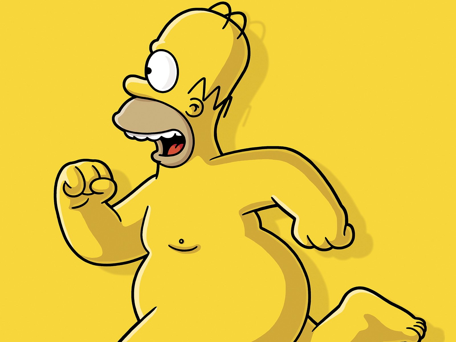 homer simpson running yellow bare