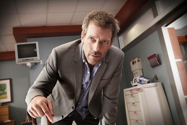 Dr. House looks at the camera