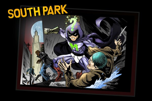 Comics super hero mysterion fights the enemy