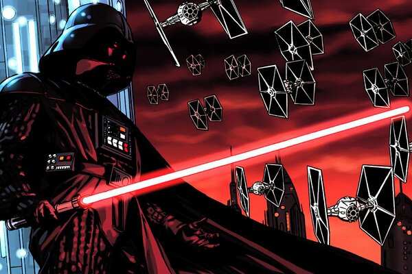 Lord Vader con sable de luz roja