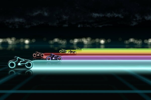 Image of neon colored motorcycles 