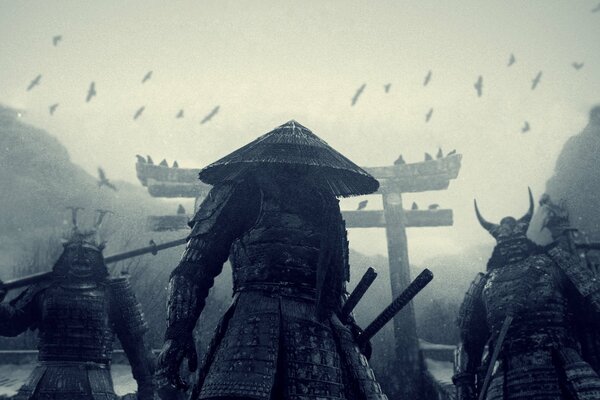 Japońscy samurajowie idący do walki