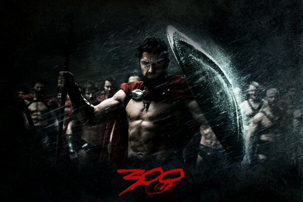 Plakat do filmu 300 Spartan. Ciemny obraz, deszcz