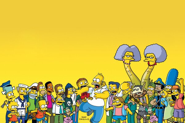 The Simpsons in a crowd of cartoon characters