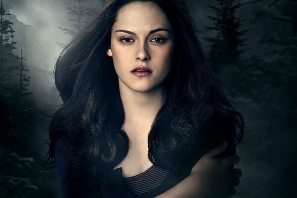 Bella from twilight against the background of the forest