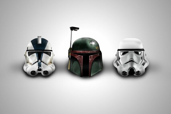 Tres cascos de la película Star Wars