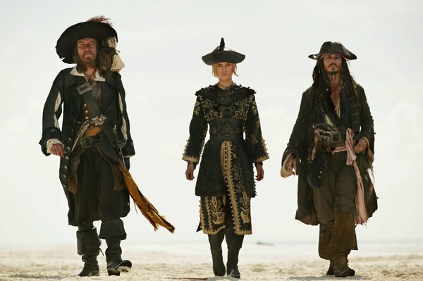 Pirates of the Caribbean. Jack Sparrow, Barbosa and Elizabeth Swann
