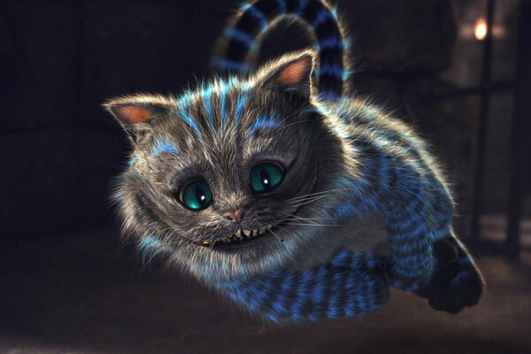 The Cheshire cat has an ear-to-ear smile