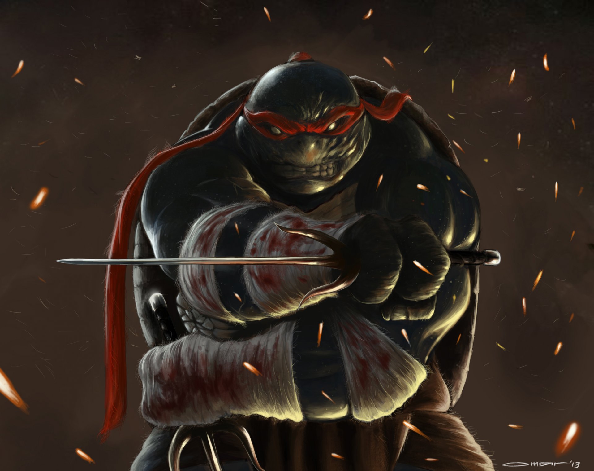 arte teenage mutant ninja turtles tmnt raphael vendas heridas sangre armas