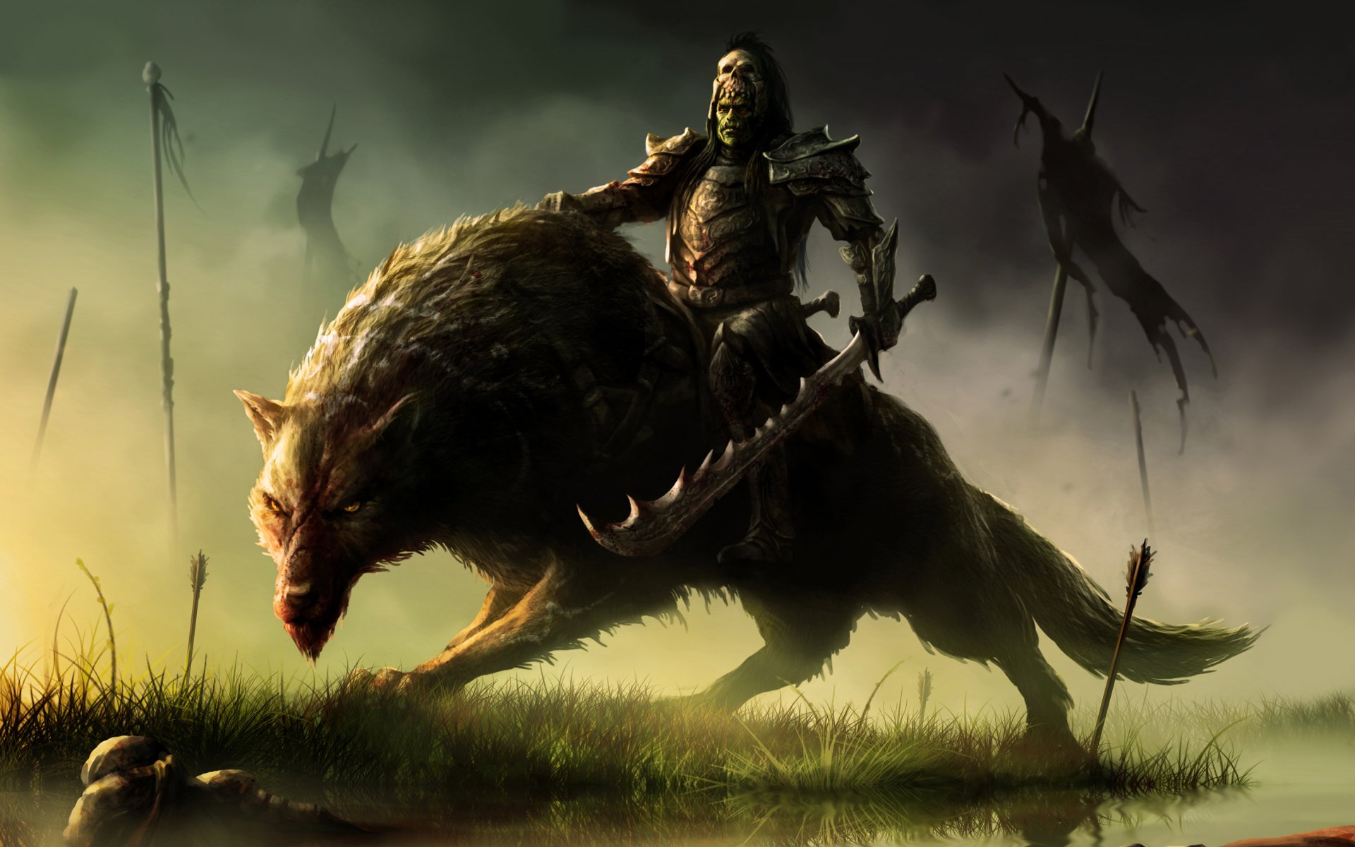 orc rider art leader fantasy wolf