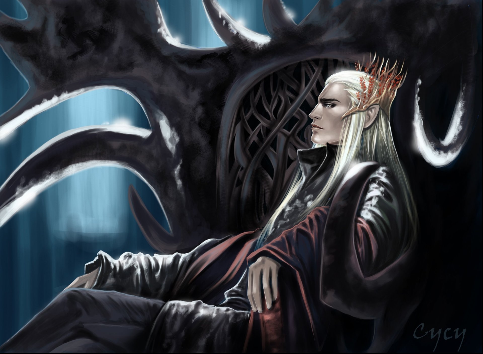 art hobbit unexpected journey lord of the rings thranduil elf throne crown