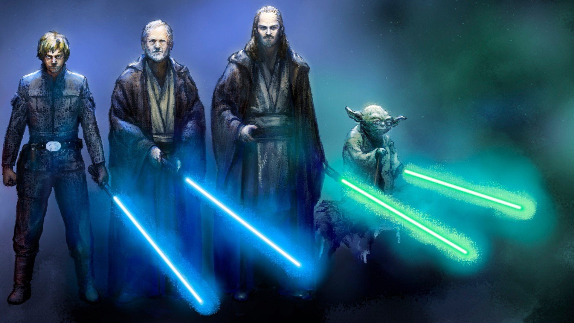 gwiezdne wojny jedi yoda luke skywalker obi-wan kenobi qui gon jinn