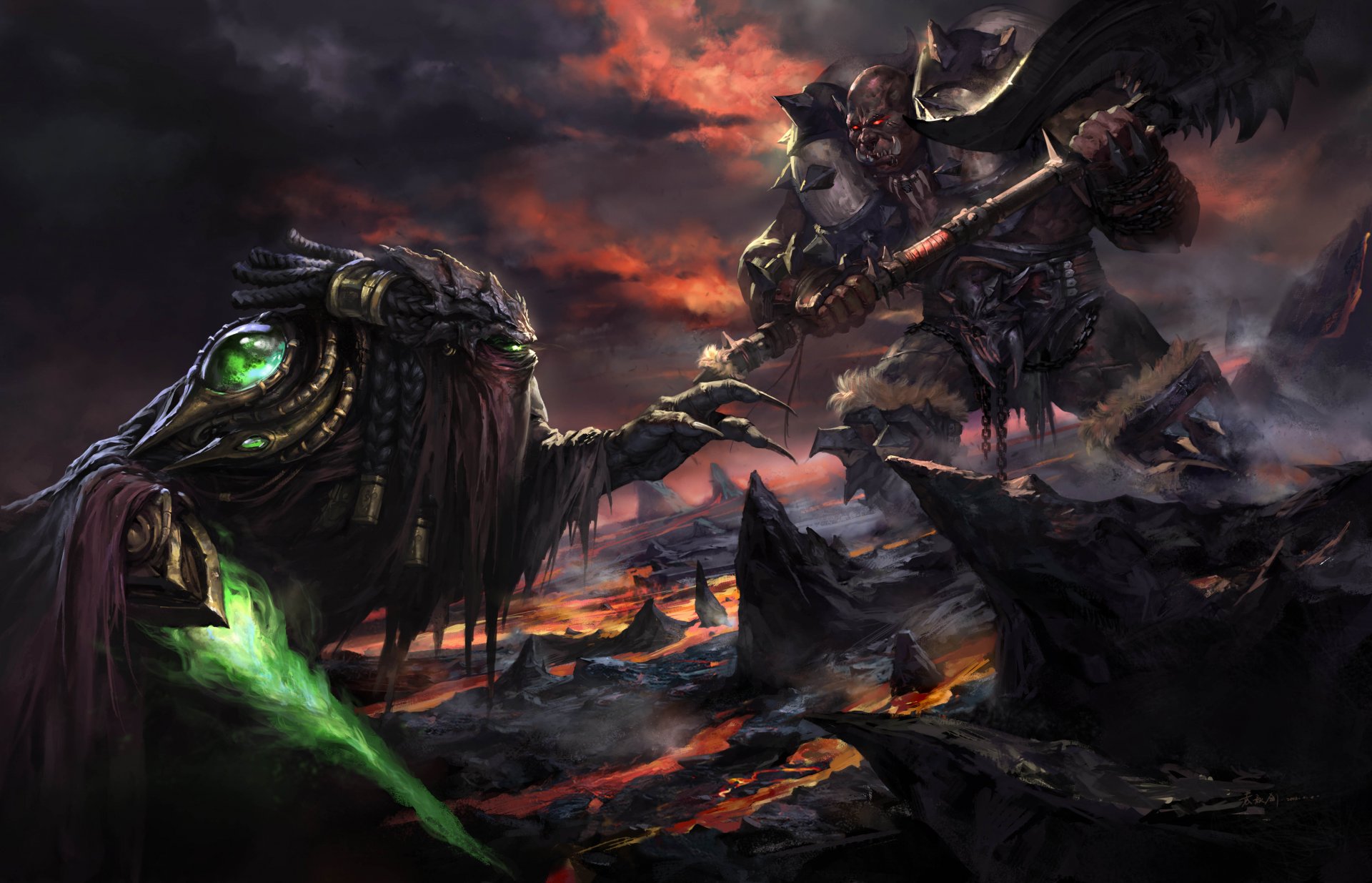 art zeratul starcraft blizzard bataille armes monstres orc épée roches lave