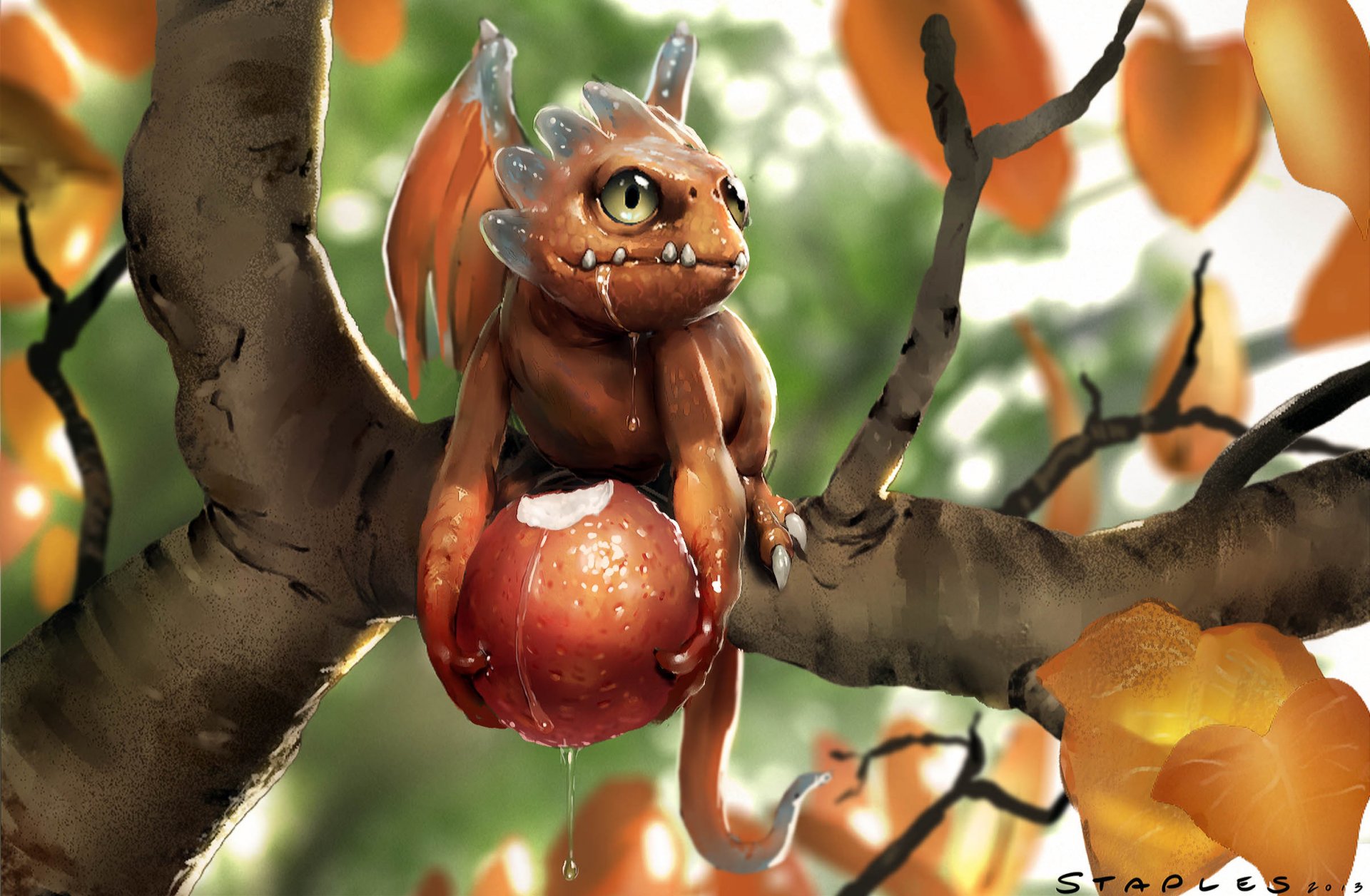 art dragon baby berry tree branch leave