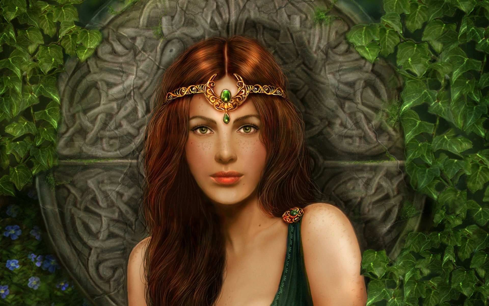 celtic princess girl circle flowers celtic princess redhead tiara stones patterns ivy plant