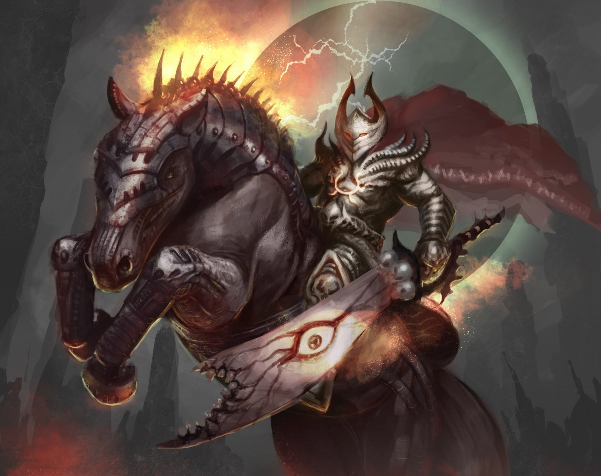 art warrior armor horse sword lightning armour