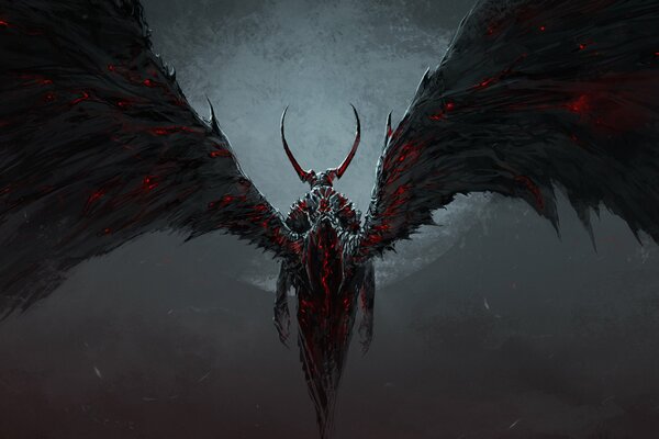 A demon with big wings and horns