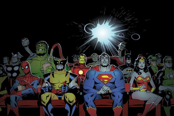 Superbohaterowie komiksów w kinie z popcornem