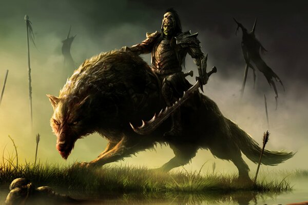 Fantasy Orc Rider Wolf Chief