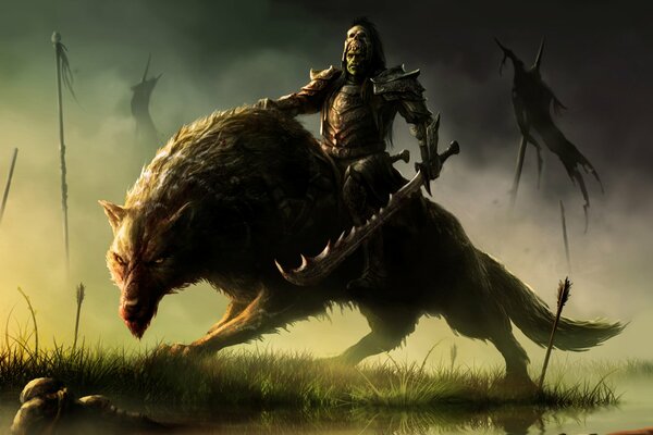 Fantasy orc Rider le chef des loups