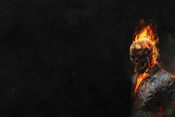 Ghost Rider ghost rider. squelette en feu sur fond sombre