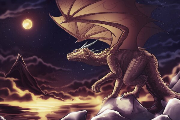 Арт дракон на горах смотрит в даль