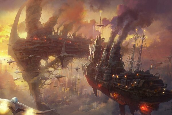 Battle of ships in smoke