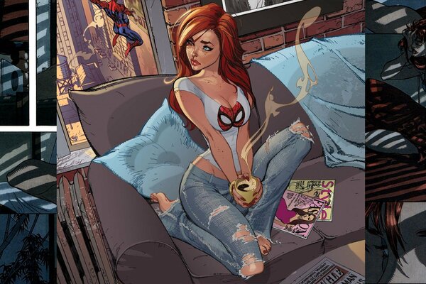 Комикс человека паука с рыжей девушкой