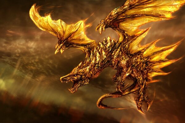 A fantastic dragon. A fiery creature