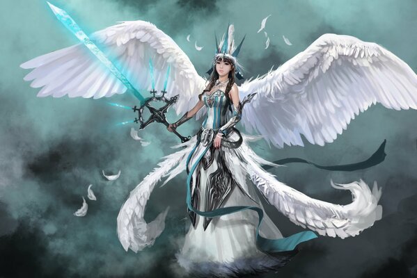 Angel girl with wings and sword